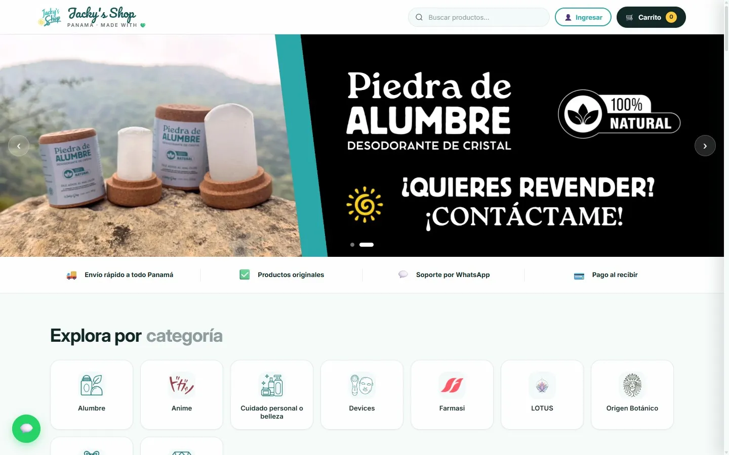 Portada de JackyShop con su catálogo por categorías